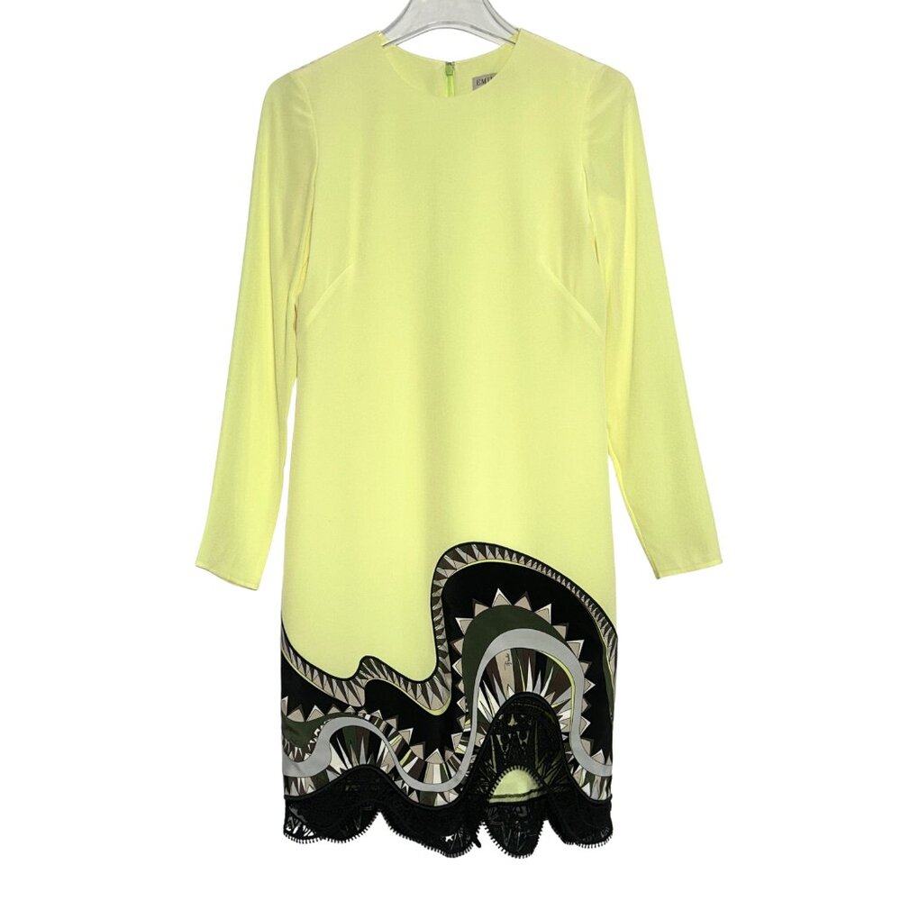Authentic Emilio Pucci PF 2015 Dress Pale Yellow Neon Lace Trim 38